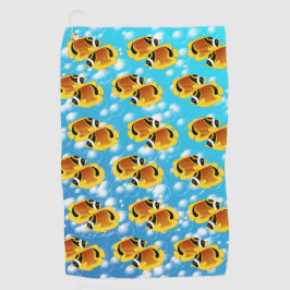 Raccoon Butterflyfish in Bubbly Water Golfhandtuch