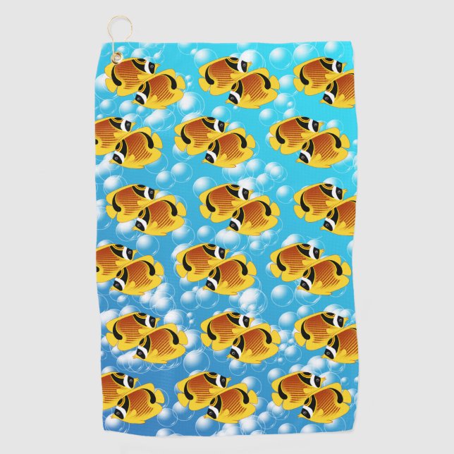 Raccoon Butterflyfish in Bubbly Water Golfhandtuch (Vorderseite)