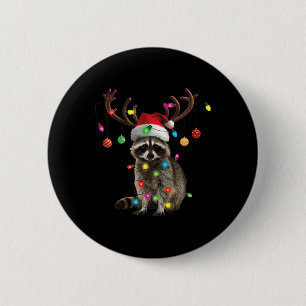 Raccoon Christmas Lights Funny Xmas Party Familie  Button
