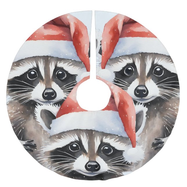 Raccoon Christmas Polyester Weihnachtsbaumdecke (Vorderseite)