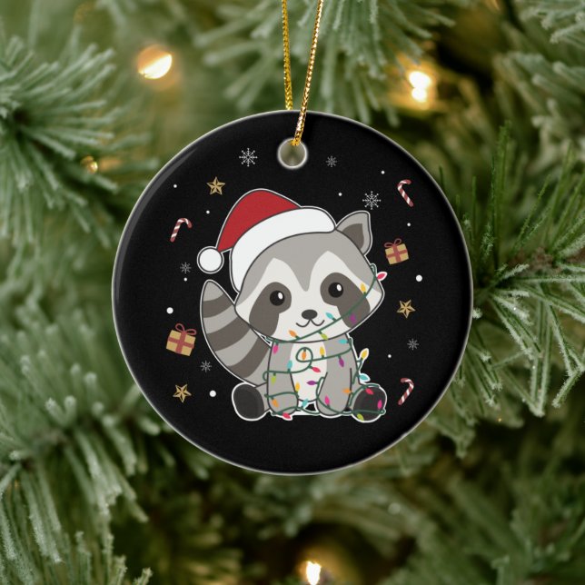 Raccoon Christmas Snow Winter Raccoons Adult Cloth Keramik Ornament (Baum)