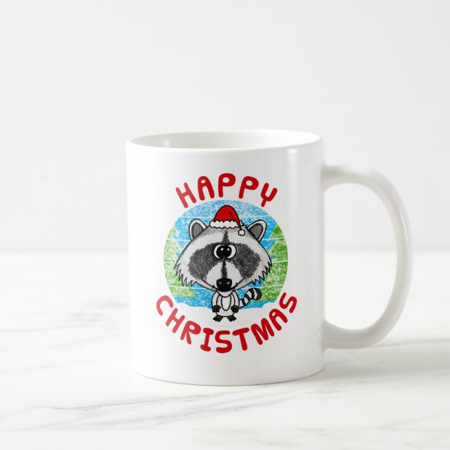 Raccoon Christmas Tierwelt Natur Kinder Kaffeetasse (Rechts)