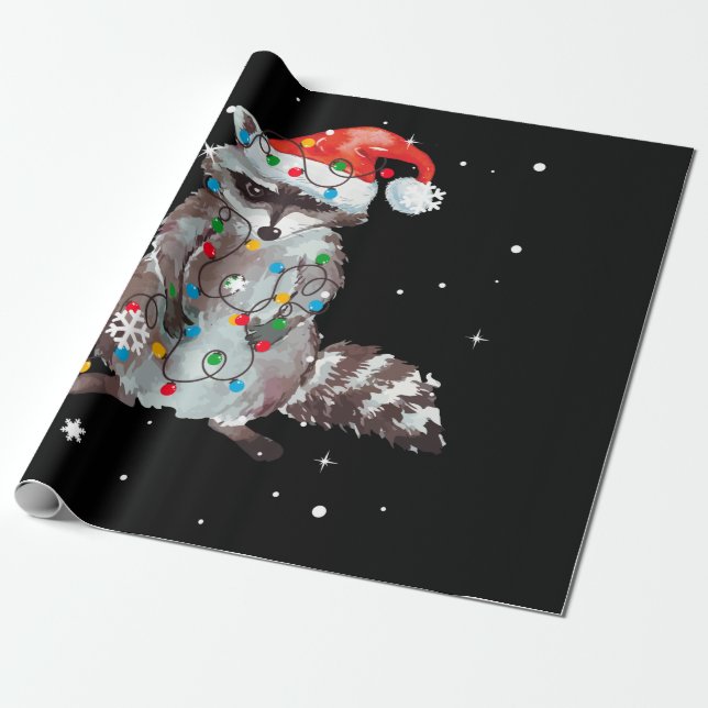 Raccoon Christmas Tree Lights Pajama Racoon Lover Geschenkpapier (Ungerollt)
