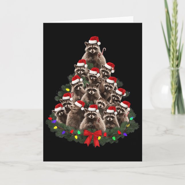 Raccoon Christmas Tree Lights Pajama Racoon Lover  Karte (Vorderseite)