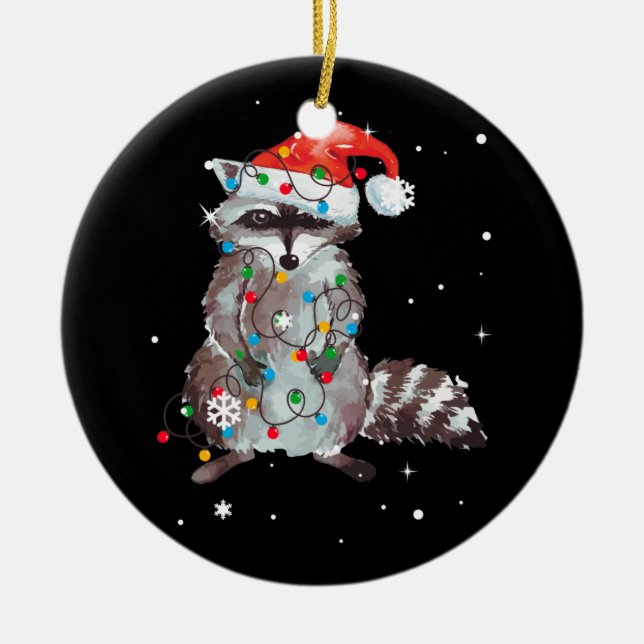 Raccoon Christmas Tree Lights Pajama Racoon Lover Keramik Ornament (Vorne)