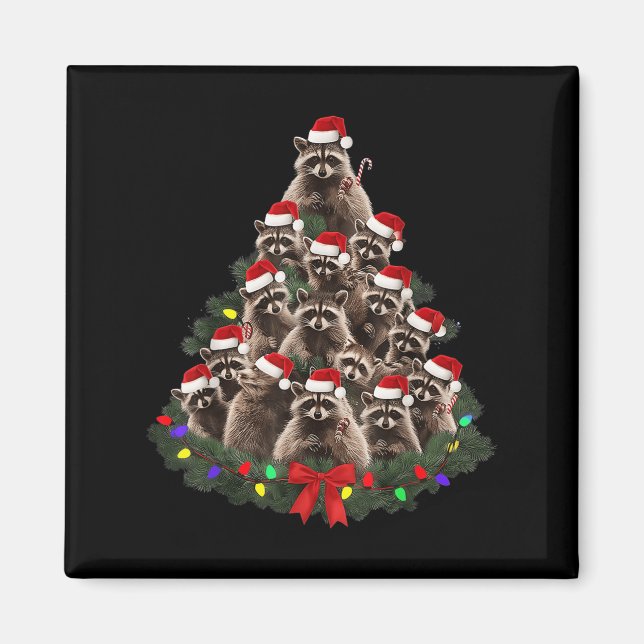 Raccoon Christmas Tree Lights Pajama Racoon Lover  Magnet (Vorne)