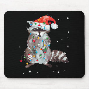 Raccoon Christmas Tree Lights Pajama Racoon Lover Mousepad