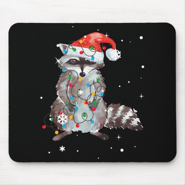 Raccoon Christmas Tree Lights Pajama Racoon Lover Mousepad (Vorne)