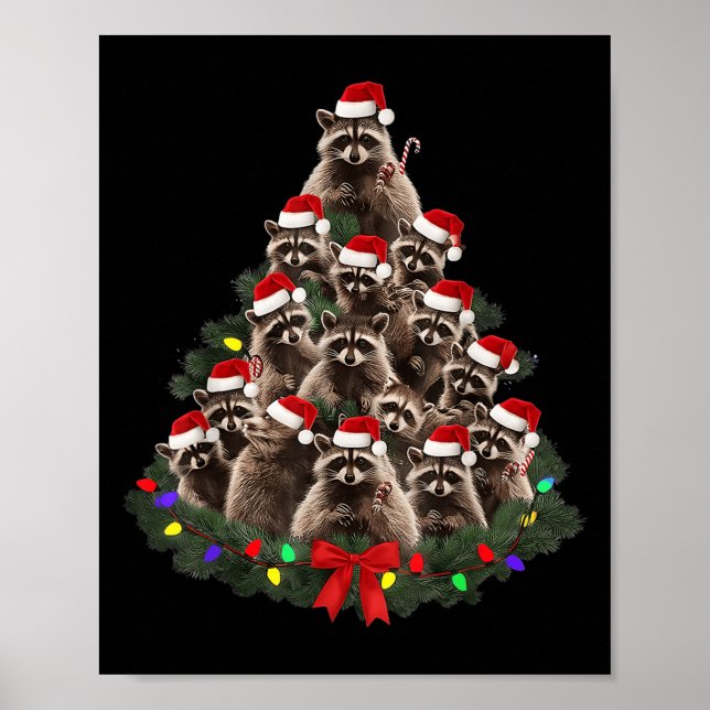Raccoon Christmas Tree Lights Pajama Racoon Lover  Poster (Vorne)