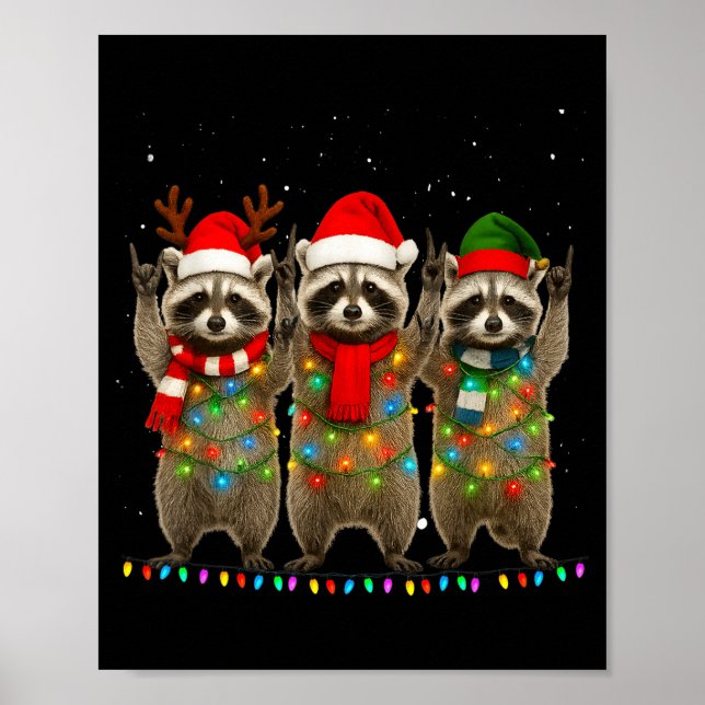 Raccoon Christmas Tree Lights Pajama Racoon Lover  Poster (Vorne)