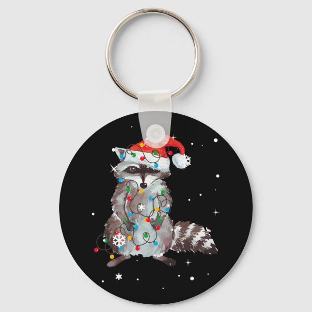 Raccoon Christmas Tree Lights Pajama Racoon Lover Schlüsselanhänger (Vorderseite)