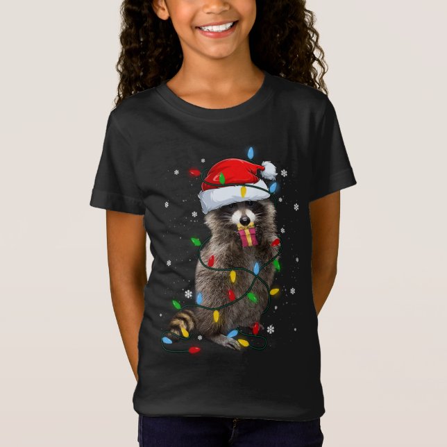 Raccoon Christmas Tree Lights Pajama Racoon Lover T-Shirt (Vorderseite)