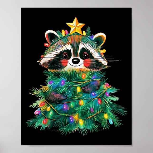 Raccoon Christmas Tree Pajamas Girls Boys Xmas Lig Poster (Vorne)