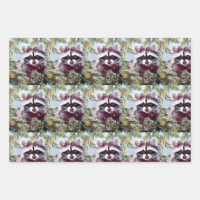 Raccoon Christmas Wrapping Paper von Original Art Geschenkpapier Set (Vorderseite)
