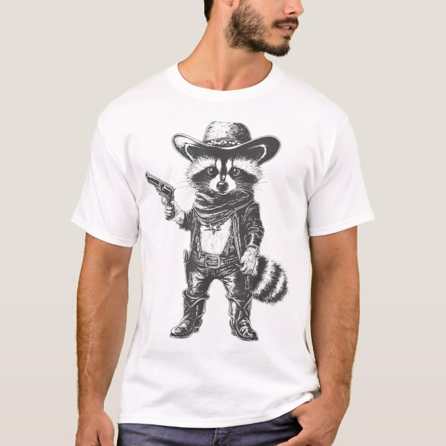 Raccoon Cowboy Hat T-Shirt (Vorderseite)