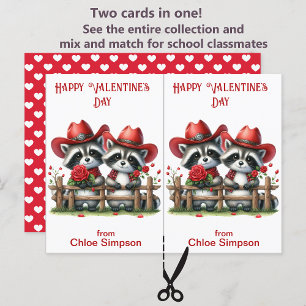 Raccoon Cowboys Kid's Valentine Classroom Card Postkarte