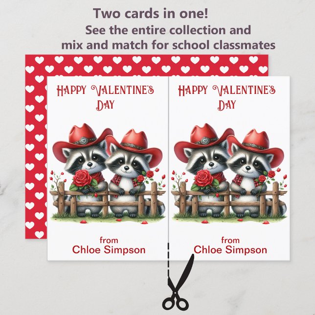 Raccoon Cowboys Kid's Valentine Classroom Card Postkarte (Von Creator hochgeladen)