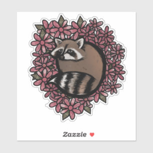 Raccoon Daisy Blume Art Raccoons Aufkleber