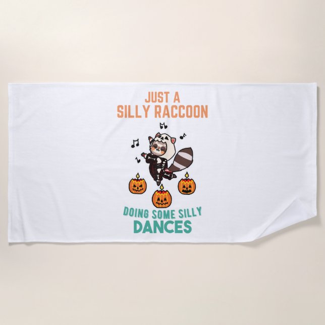 Raccoon Dancing Halloween Pumpkin Party Strandtuch (Vorderseite)