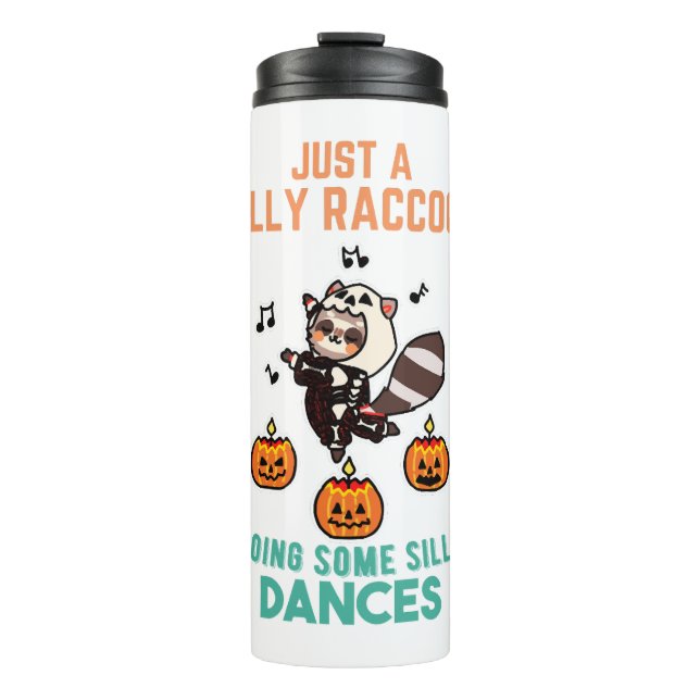 Raccoon Dancing Halloween Pumpkin Party Thermosbecher (Vorderseite)