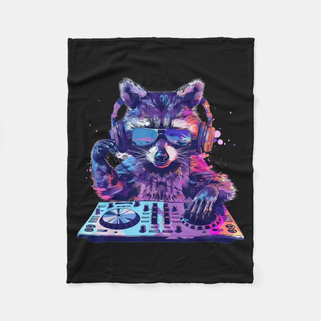 Raccoon Dj Edm Techno House Music Funny Animal Lov Fleecedecke (Vorderseite)