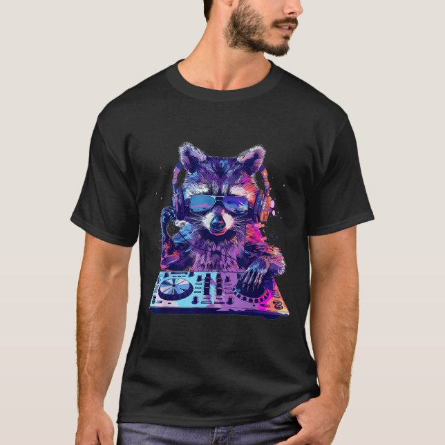 Raccoon Dj Edm Techno House Music Funny Animal Lov T-Shirt (Vorderseite)