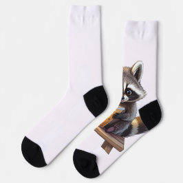 Raccoon Drinking Iced Coffee Socken