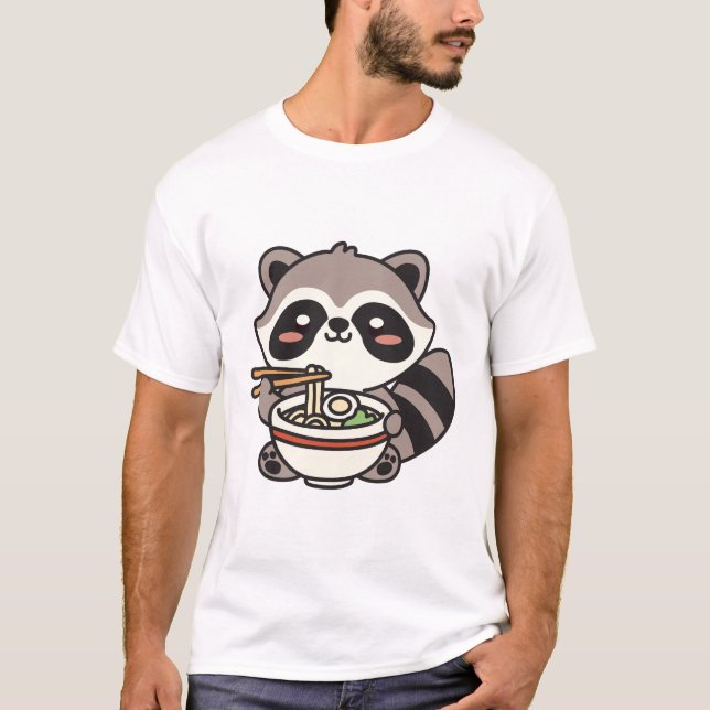 Raccoon Eating Ramen Noodle T-Shirt (Vorderseite)