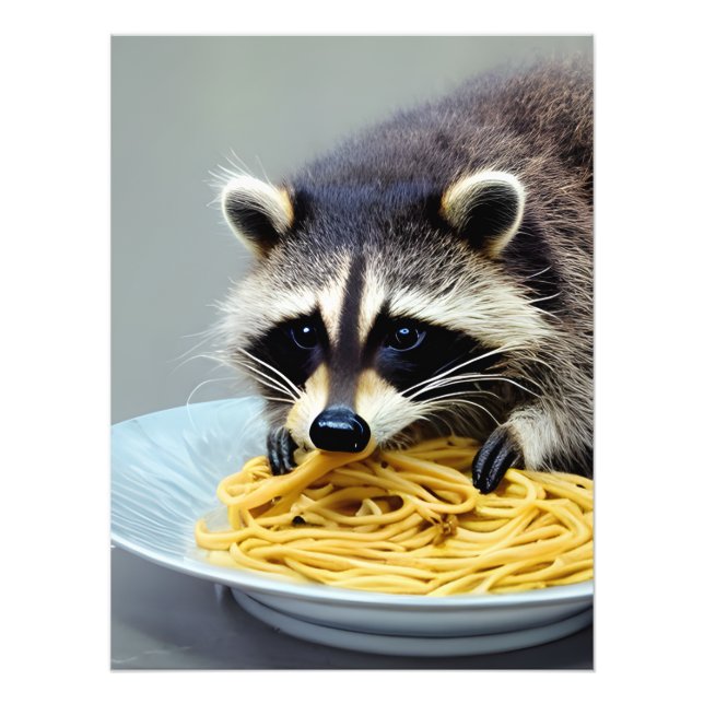 Raccoon Eating Spaghetti Fotodruck (Vorne)