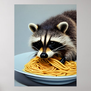 Raccoon Eating Spaghetti Poster