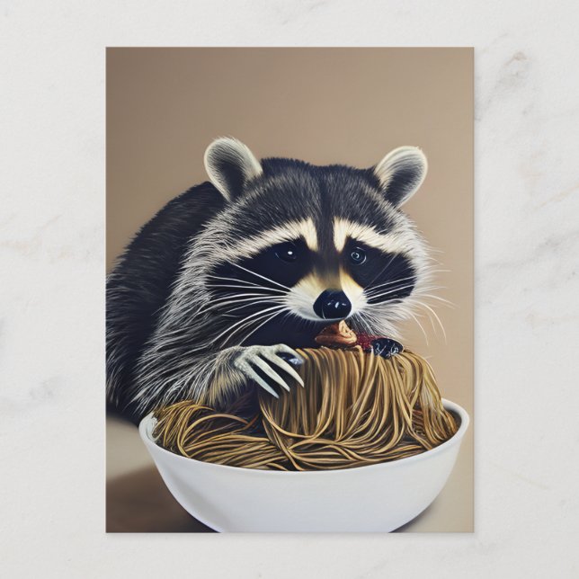 Raccoon Eating Spaghetti Postkarte (Vorderseite)