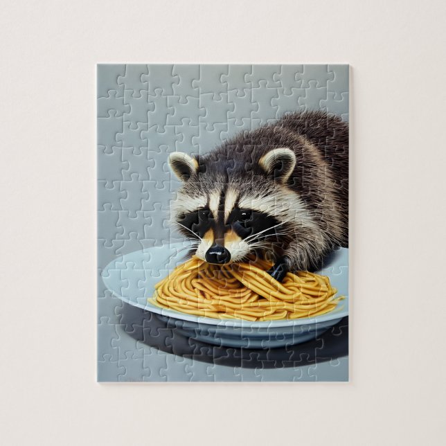 Raccoon Eating Spaghetti Puzzle (Vertikal)