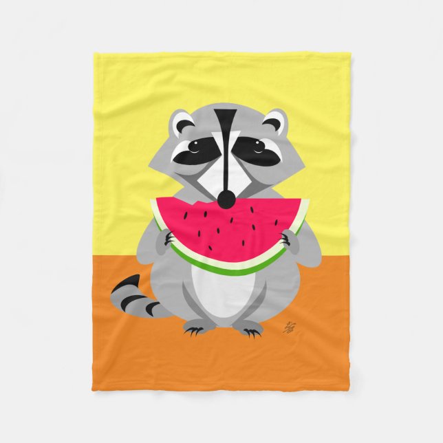 Raccoon Eating Watermelone Fleecedecke (Vorderseite)