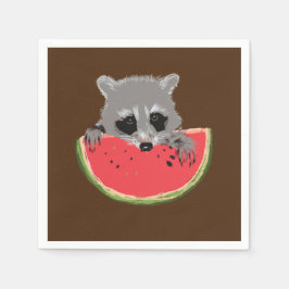 Raccoon Eating Watermelone Serviette