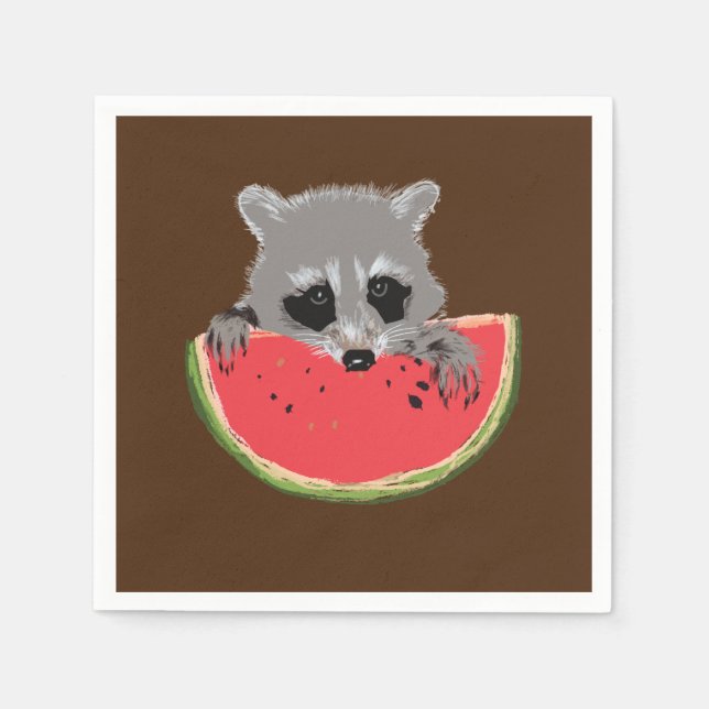 Raccoon Eating Watermelone Serviette (Vorderseite)