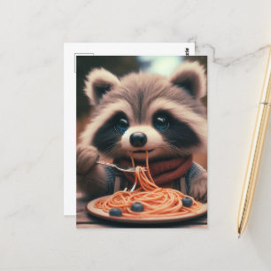 Raccoon Eats Spaghetti Postkarte