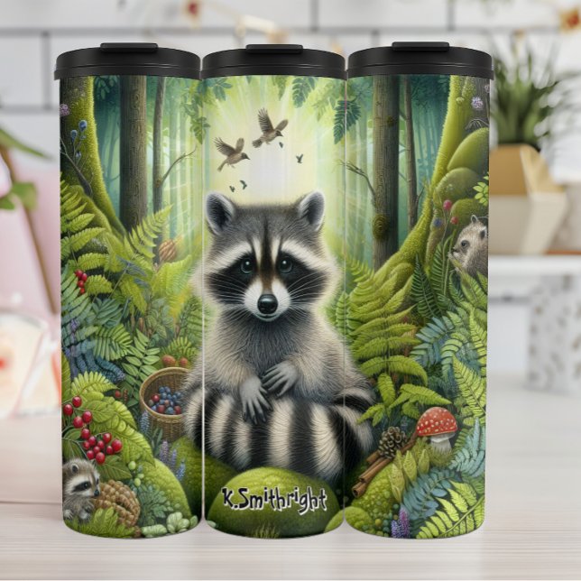 Raccoon-Familie in Sunlit Forest Thermosbecher (Von Creator hochgeladen)