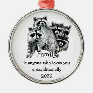 Raccoon Family Friends Weihnachts-Liebe Ornament Aus Metall