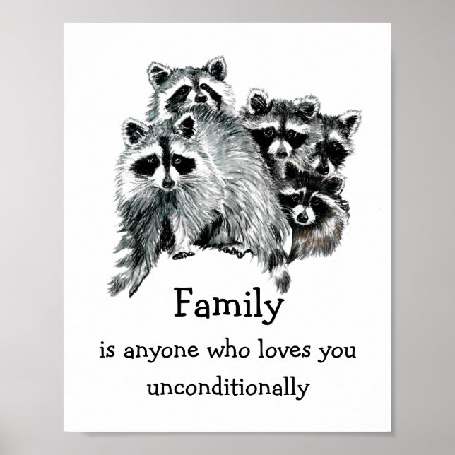 Raccoon Family Friends Weihnachts-Liebe Poster (Vorne)