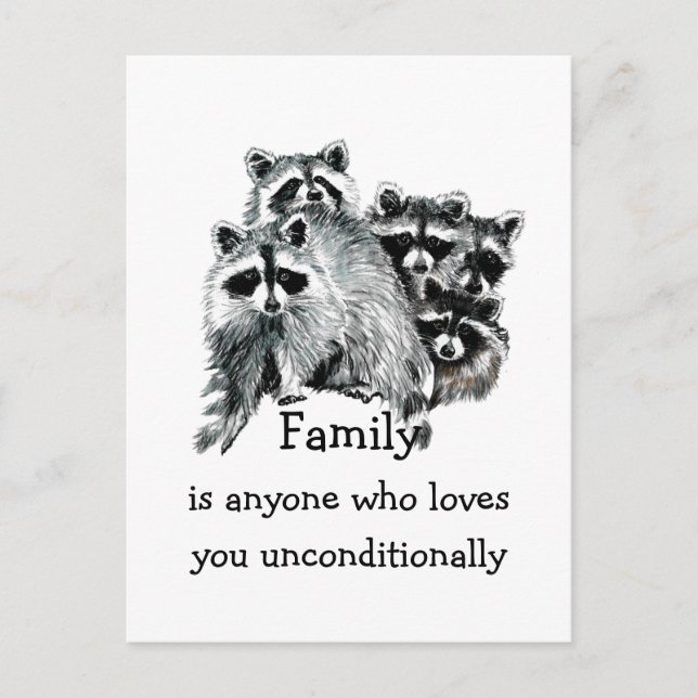 Raccoon Family Liebe Zitat Tierart Postkarte (Vorderseite)