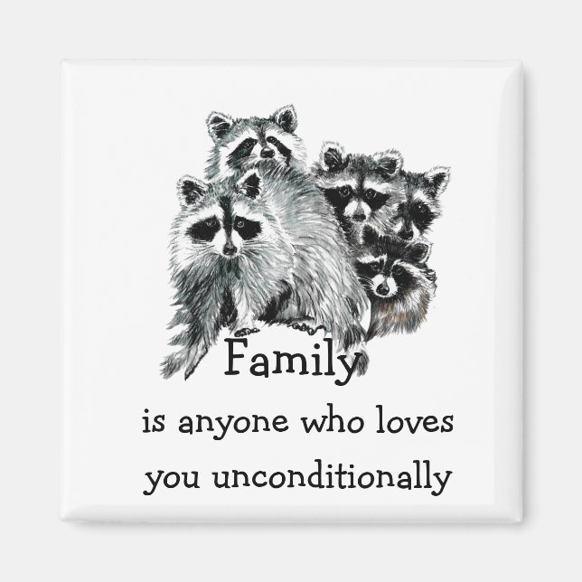 Raccoon Family Liebe Zitat Tierkunst Magnet (Vorne)
