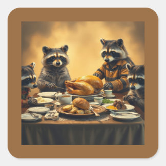 Raccoon Family Thanksgiving Quadratischer Aufkleber