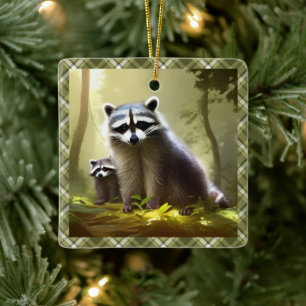Raccoon Family Wildlife Portrait Personalized   Keramikornament