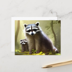 Raccoon Family Wildlife Portrait Postkarte