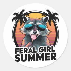 Raccoon Feral Girl Sommer Vintages Opossum Runder Aufkleber