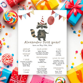 Raccoon First Birthday Milestone Birthday Poster