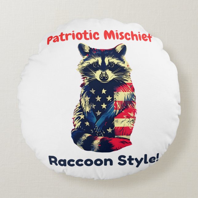 Raccoon Flag Amerika Rundes Kissen (Vorderseite)