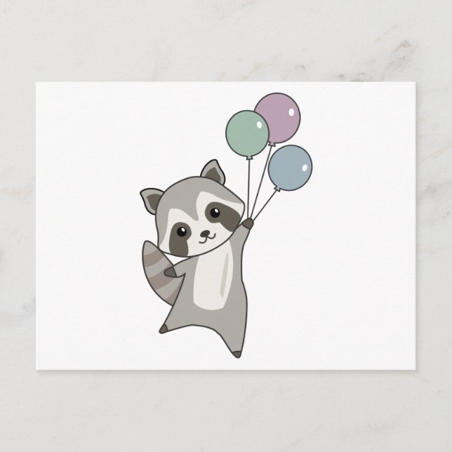 Raccoon Fliegt Balloons über Niedlichen Tieren für Postkarte (Vorderseite)