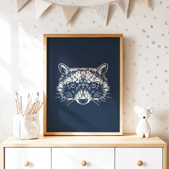 Raccoon | Forest Animal Raccoon Wall Print Poster (Woodland Raccoon Nursery Wall Art Poster Print by TinkPrints. )