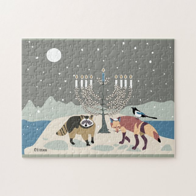 Raccoon.Fox.Magpie am Fuß der Wüste Hanukkah Puzzle (Horizontal)